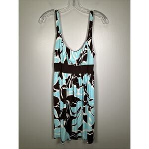 VTG LaBelle Mini Dress‎ L Teal Brown Floral Tie Waist USA Made Y2K Babydoll